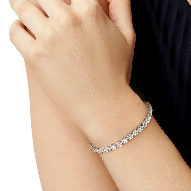 VALARONA JEWELS Cut Flower Moissanite Tennis Bracelet for Women 1.5mm Gem Full Diamond 925 Sterling Silver Plated 18K Jewelry