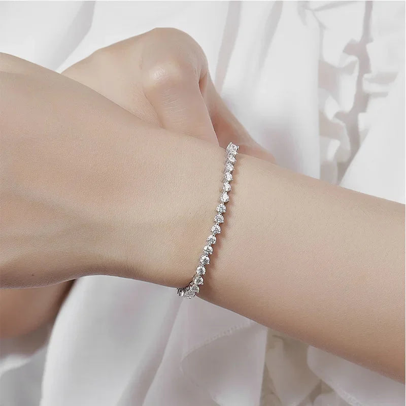 VALARONA JEWELS for Women Full Diamond Luxury Chain S925 Sterling Silver Plated Platinum