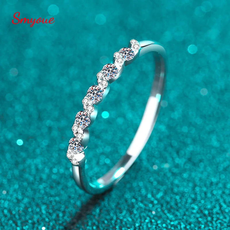 Smyoue 0.2ct White Gold Plated Moissanite Ring for Women Girls Trend 100% S925 Sterling Silver Jewelry Sparkling Diamond Rings