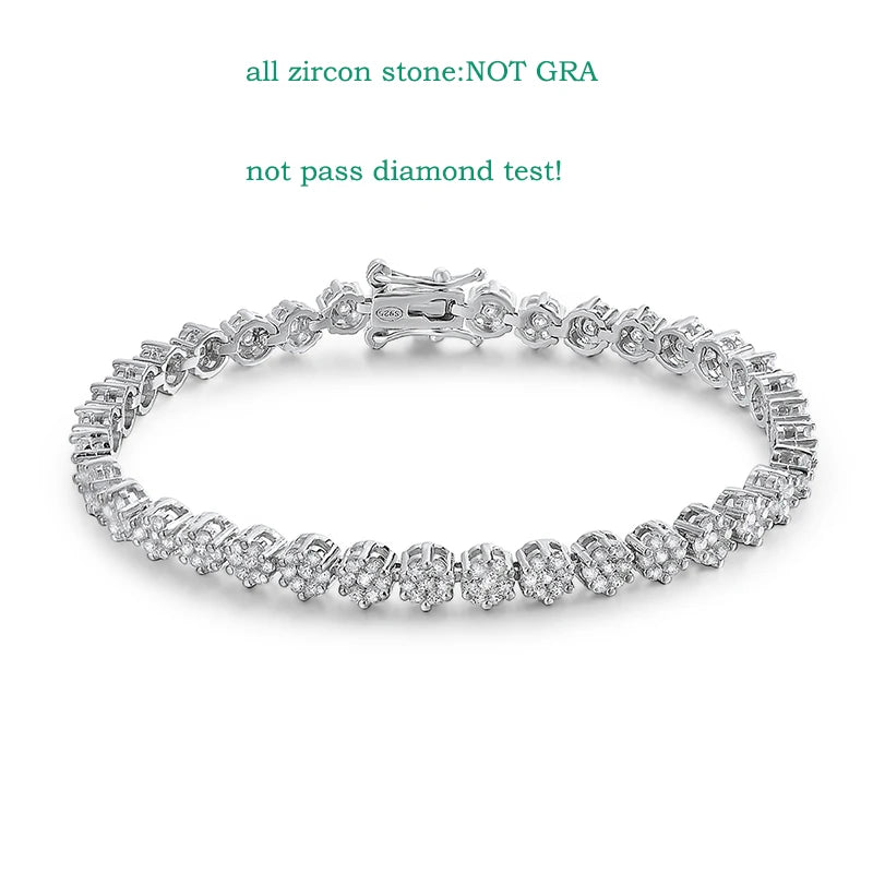 VALARONA JEWELS Cut Flower Moissanite Tennis Bracelet for Women 1.5mm Gem Full Diamond 925 Sterling Silver Plated 18K Jewelry