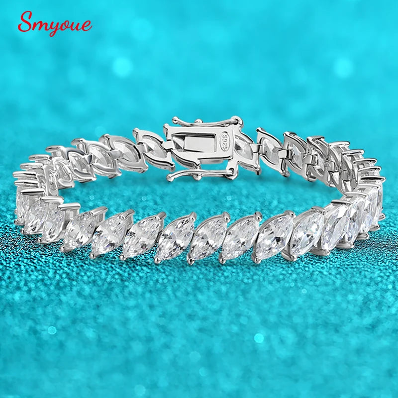 Smyoue 0.5CT Marquise Cut Certified Moissanite Tennis Bracelets for Women Sterling Silver S925 Plated 18k Gold Wholesale Jewelry