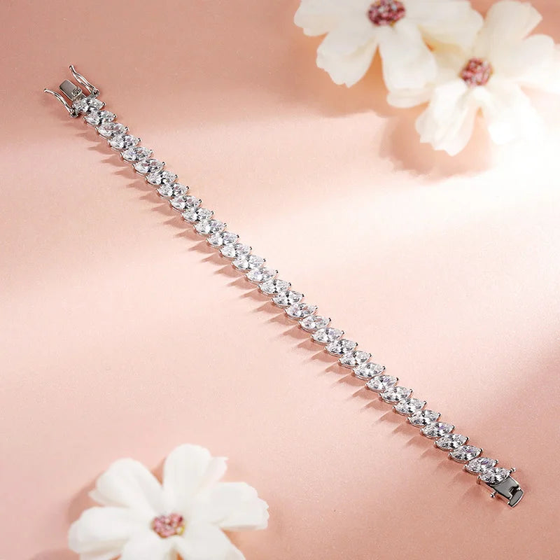 Smyoue 0.5CT Marquise Cut Certified Moissanite Tennis Bracelets for Women Sterling Silver S925 Plated 18k Gold Wholesale Jewelry