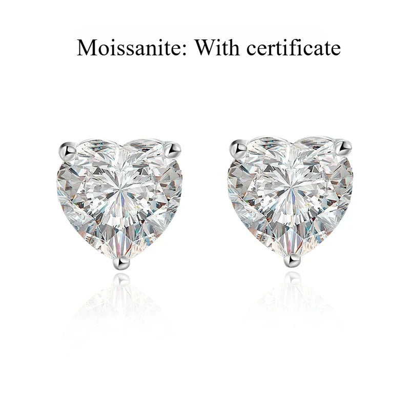 Smyoue 1CT 2CT 4CT Heart Cut Moissanite Stud Earrings for Women Luxury Quality Lab Diamond S925 Sterling Silver Bride Jewelry