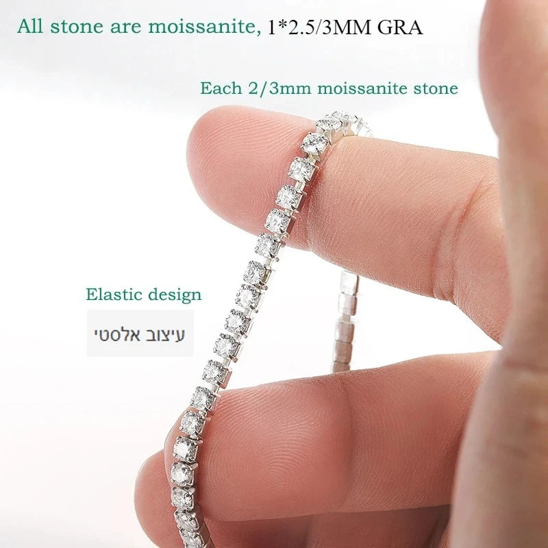 VALARONA JEWELS Elastic Moissanite Tennis Bracelets for Women Men Full Diamond Sparkling Pure 925 Sterling Silver Jewelry Wholesale