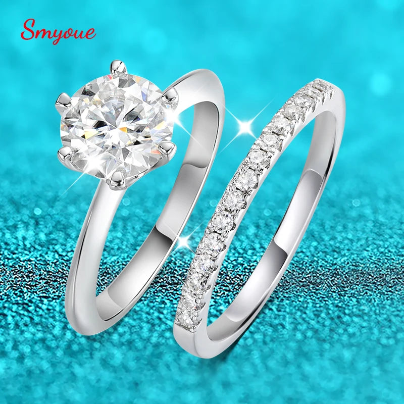 Smyoue 0.23-2.23CTTW Full Moissanite Wedding Rings for Women Sets Couple Rings 100% 925 Sterling Silver Top Quality Jewelry