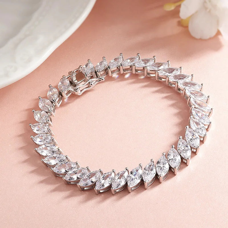 Smyoue 0.5CT Marquise Cut Certified Moissanite Tennis Bracelets for Women Sterling Silver S925 Plated 18k Gold Wholesale Jewelry