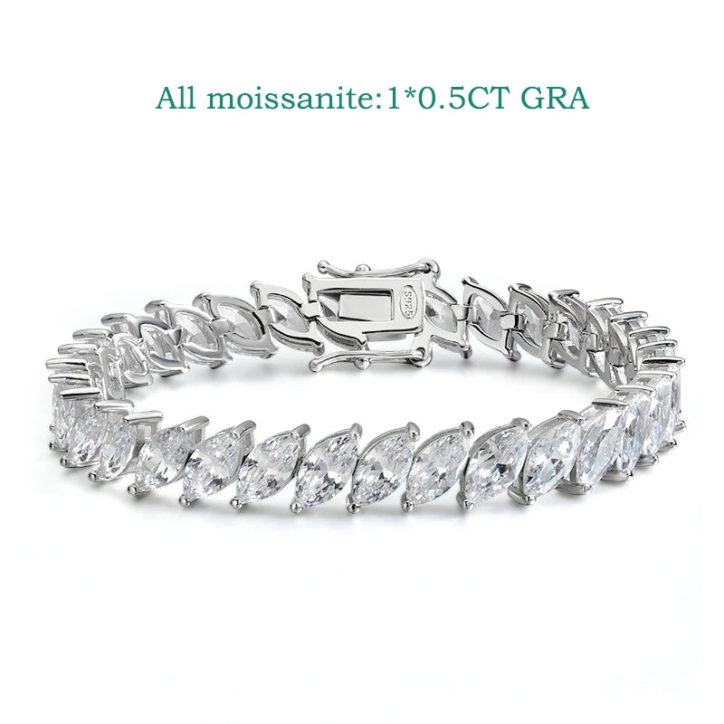 Smyoue 0.5CT Marquise Cut Certified Moissanite Tennis Bracelets for Women Sterling Silver S925 Plated 18k Gold Wholesale Jewelry