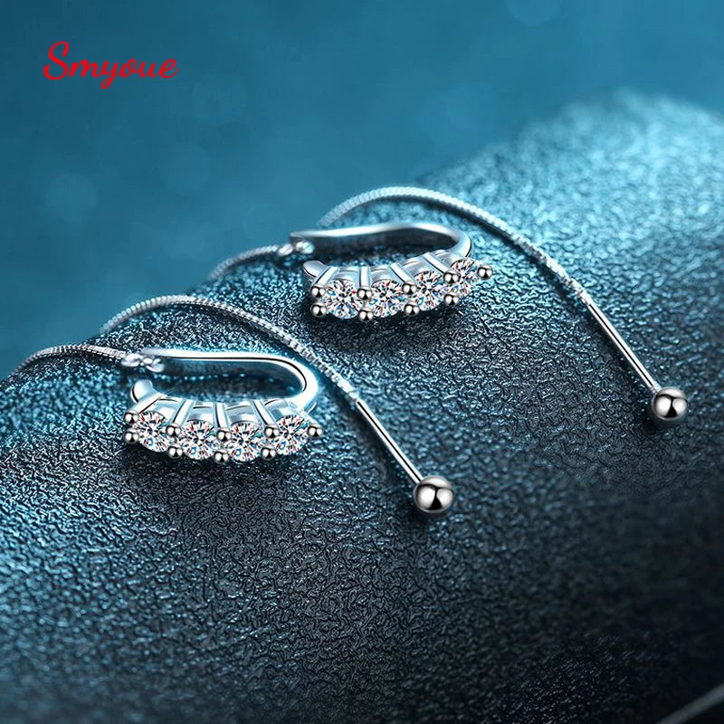 Smyoue 0.8ct Test Passed Moissanite Earring Luxury Design Anti-lost Simulated Diamond Drop Earrings 925 Silver Plated Platinum