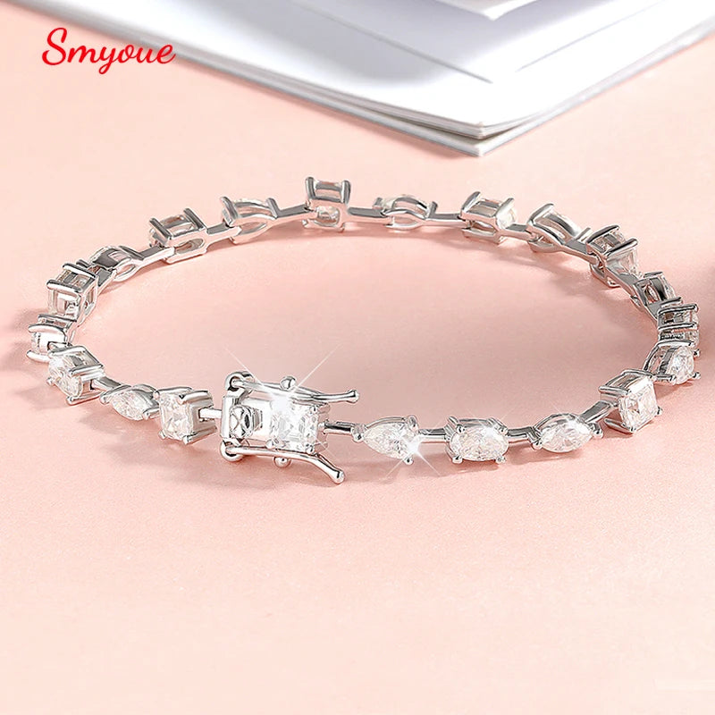 Smyoue 18K Gold Plated All Moissanite Tennis Bracelets for Women Luxury S925 Sterling Silver Jewelry Full Diamond Bracelets GRA