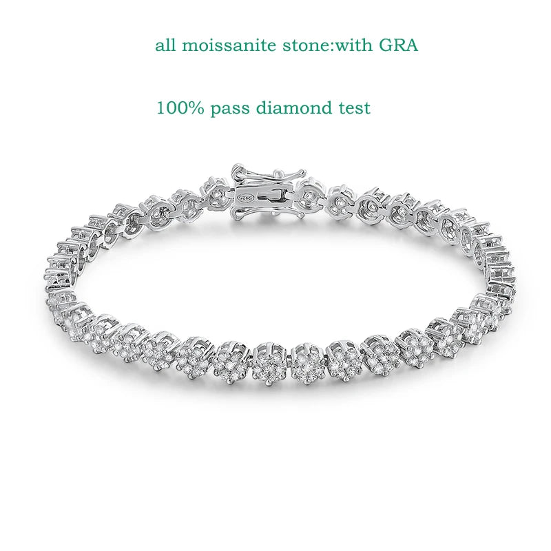 VALARONA JEWELS Cut Flower Moissanite Tennis Bracelet for Women 1.5mm Gem Full Diamond 925 Sterling Silver Plated 18K Jewelry