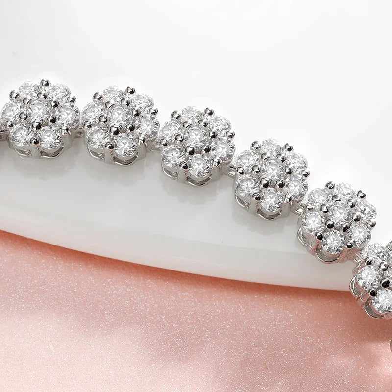 VALARONA JEWELS Cut Flower Moissanite Tennis Bracelet for Women 1.5mm Gem Full Diamond 925 Sterling Silver Plated 18K Jewelry