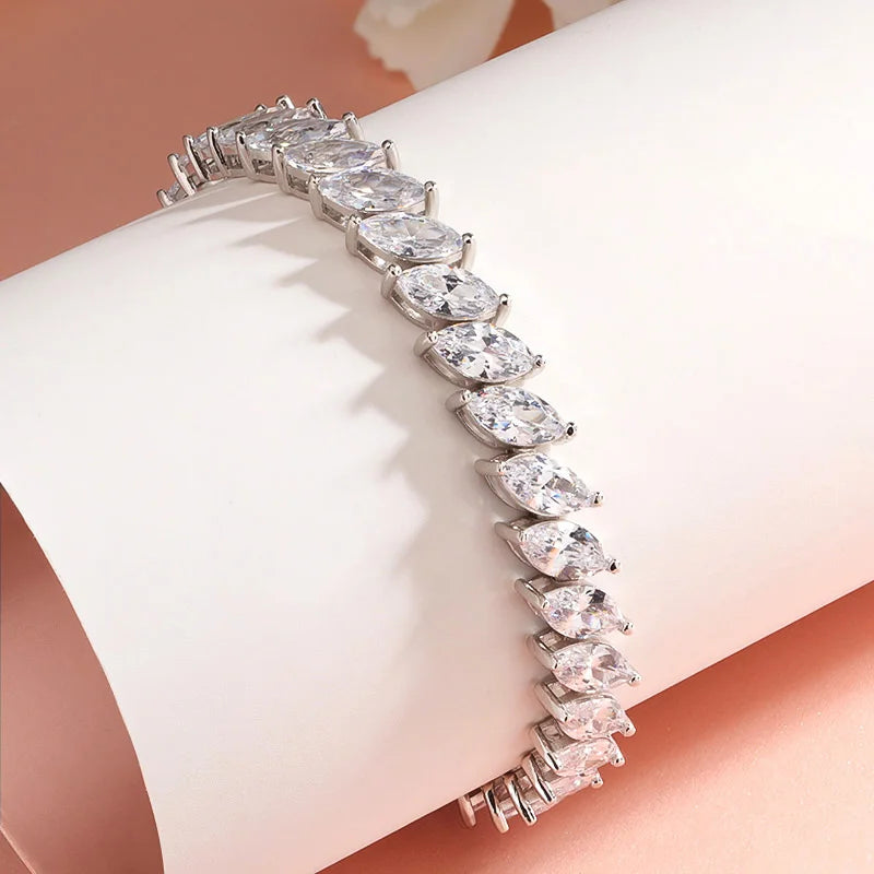 Smyoue 0.5CT Marquise Cut Certified Moissanite Tennis Bracelets for Women Sterling Silver S925 Plated 18k Gold Wholesale Jewelry