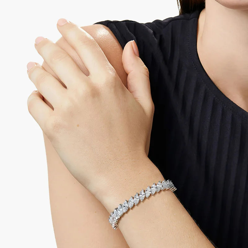 Smyoue 0.5CT Marquise Cut Certified Moissanite Tennis Bracelets for Women Sterling Silver S925 Plated 18k Gold Wholesale Jewelry