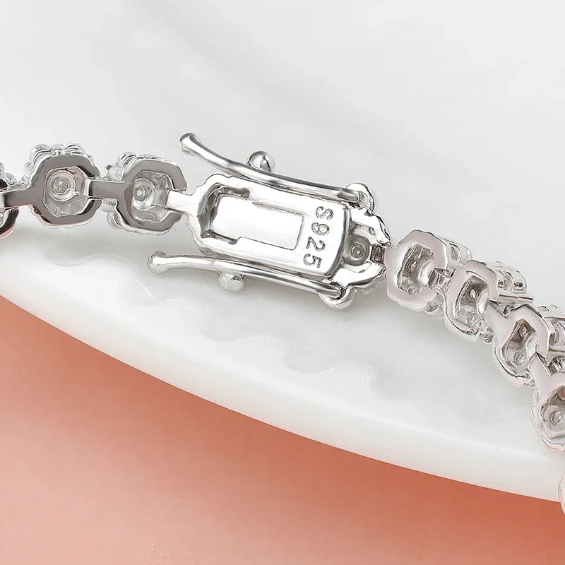 VALARONA JEWELS Cut Flower Moissanite Tennis Bracelet for Women 1.5mm Gem Full Diamond 925 Sterling Silver Plated 18K Jewelry